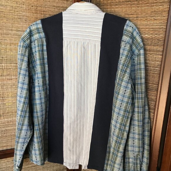 Mixed Prints Button-Down Shirt, Size L to XL: Upcycled Unisex Patchwork Boho Top - Picture 12 of 15